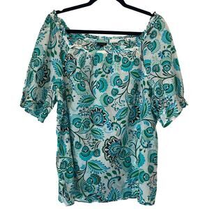 Talbots XL Cotton Pullover Lightweight Floral And Paisley Print Peasant Blouse